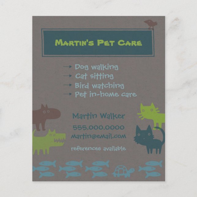 Pet Care Flyer Colourful Animal Silhouettes (Front)