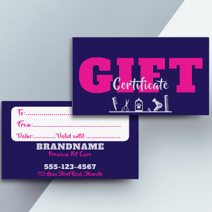 Pet Care grooming Gift Certificate Business Card