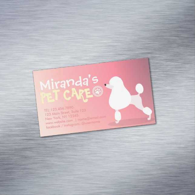 Pet Care Grooming Sitting Adorable Cartoon Dog Magnetic Business Card (In Situ)