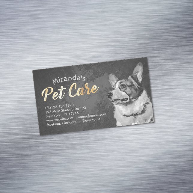 Pet Care Grooming Sitting B & W Dog Oil Painting Magnetic Business Card (In Situ)