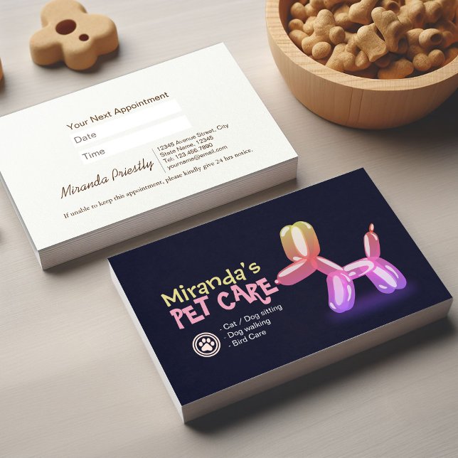Pet Care Grooming Sitting Bathing Cute Dog Balloon Appointment Card (Creator Uploaded)