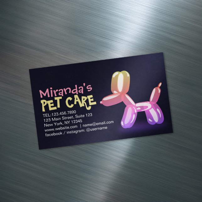 Pet Care Grooming Sitting Bathing Cute Dog Balloon Magnetic Business Card (Creator Uploaded)