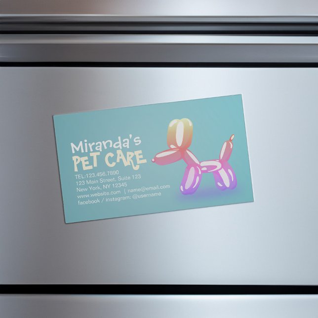Pet Care Grooming Sitting Bathing Cute Dog Balloon Magnetic Business Card (Creator Uploaded)