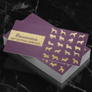 Pet Care Modern Purple & Gold Dogs Silhouettes Business Card
