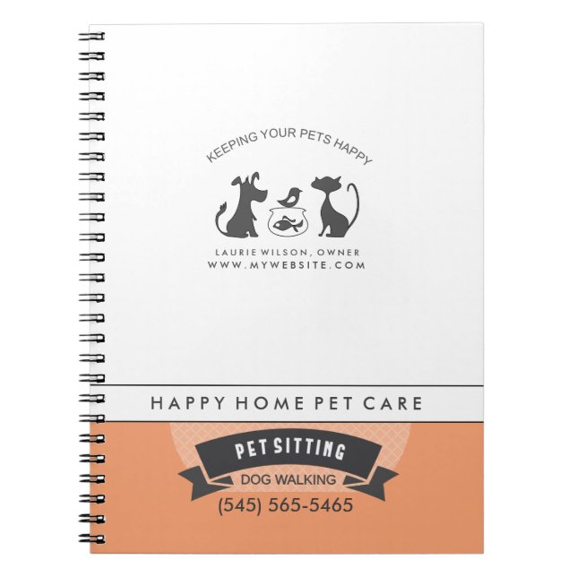 Pet Care Orange & White Retro Matching Notebook (Front)