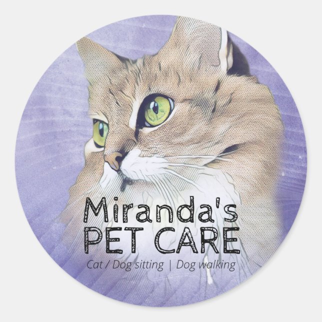 Pet Care Sitting Bathing Grooming Beauty Salon Cat Classic Round Sticker (Front)