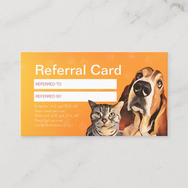 Pet Care Sitting Bathing & Grooming Referral Cards (Front)
