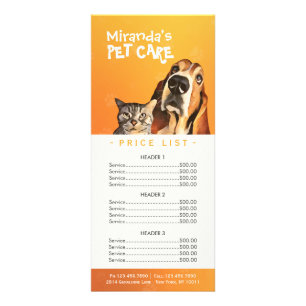 Pet Care Sitting Grooming Beauty Salon Price List Rack Card