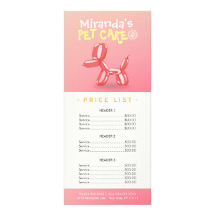Pet Care Sitting Grooming Beauty Salon Price List Rack Card