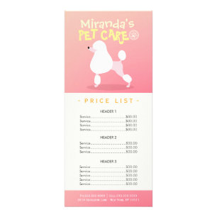 Pet Care Sitting Grooming Beauty Salon Price List Rack Card