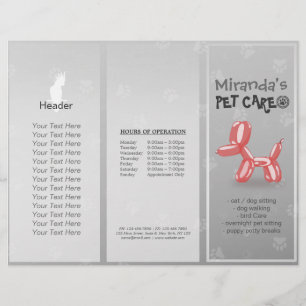 Pet Care Sitting Grooming Salon Tri-Fold Brochures