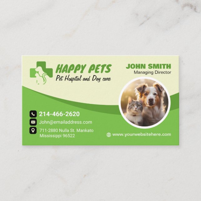 Pet care, Veterinary Doctor, Vet, Animal Clinic Business Card (Front)