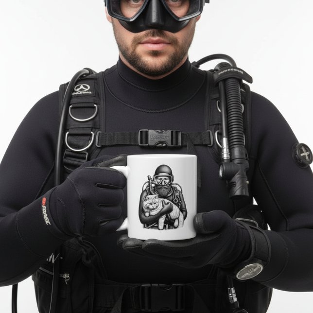 Pet Cat and Dad Scuba Diver Coffee Mug (For the Scuba Enthusiast Cat Dad)