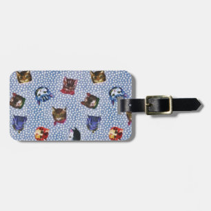 Pet Cat Blue Polka Dots Kitten Watercolor Luggage Tag