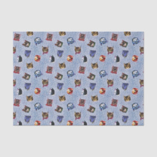 Pet Cat Blue Polka Dots Kitten Watercolor Tissue Paper