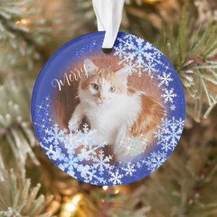 Pet Cat Christmas Blue Ornament