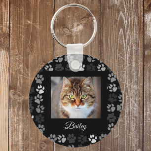 Pet Cat Dog Paw Prints Black Photo Custom Gift Key Ring