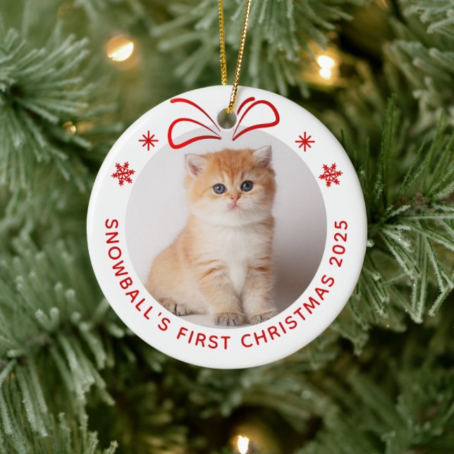 Pet Cat Kitty Christmas Personalised Photo Holiday Ceramic Tree Decoration (Tree)