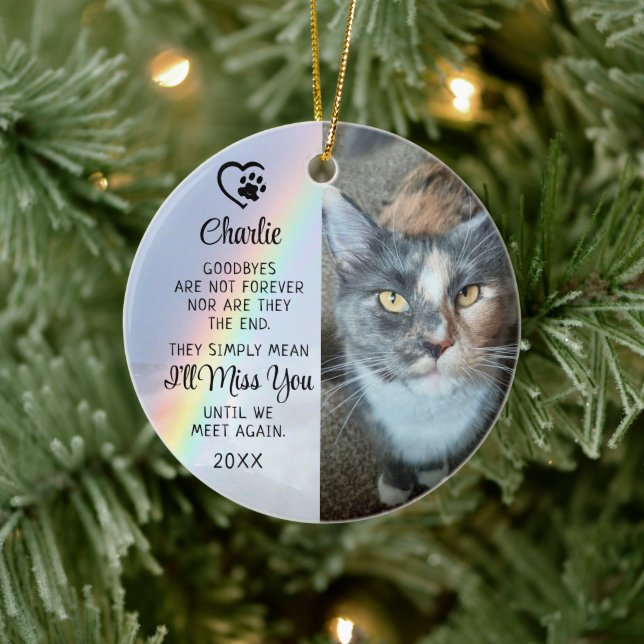 Pet Cat Memorial Goodbye Quote Photo Rainbow Ceramic Tree Decoration (Tree)