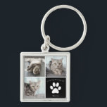 Pet Cat Memorial In Loving Memory Photo Key Ring<br><div class="desc">This beautiful cat photo memorial keychain is personalised with adorable pictures of your sweet girl kitty. Customise this thoughtful keepsake gift with your own custom feline photographs next to a black square with a cute white paw print and your kitten's name in loving memory.</div>