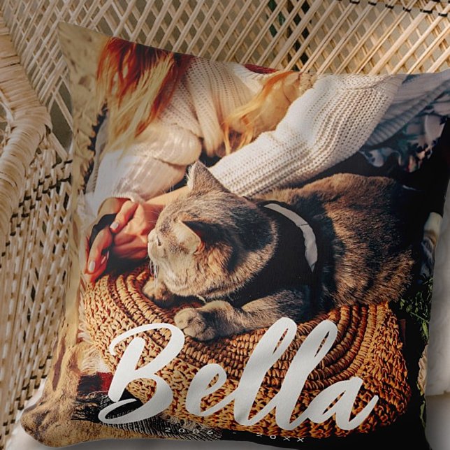 Pet Cat Memorial Quote Modern Simple Chic Photo Cushion (Creator Uploaded)