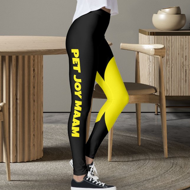 Pet Cat Mum Name Black Yellow Fun Customised Text Leggings (Creator Uploaded)