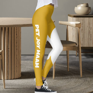 Pet Cat Mum Name Mustard Gold White Custom Text Leggings