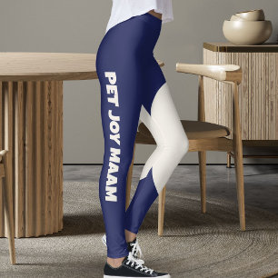 Pet Cat Mum Navy Blue Solid Ivory Customised Text Leggings