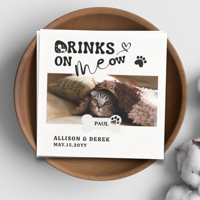 Pet Cat Name Custom Photo Drinks On Me Funny Napkin (Creator Uploaded)