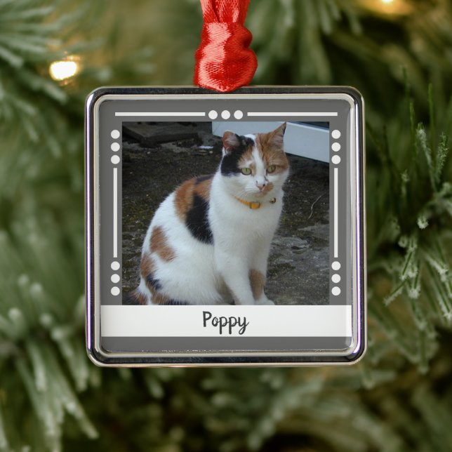 Pet Cat name Photo Holiday grey white Metal Tree Decoration (Tree)