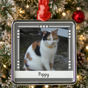 Pet Cat name Photo Holiday grey white Metal Tree Decoration