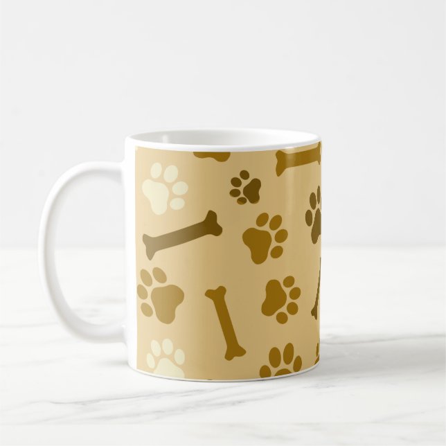 Pet - Cat or Dog Paw Footprint and Bone Pattern  Coffee Mug (Left)