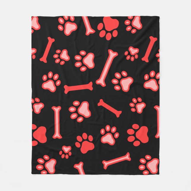 Pet - Cat or Dog Paw Footprint and Bone Pattern  Fleece Blanket (Front)