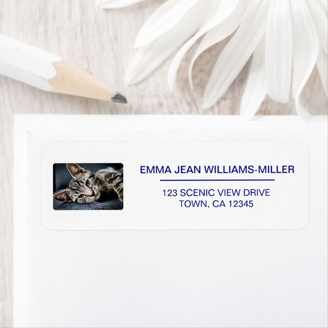 Pet Cat Photo Elegant Modern Return Address Label (Insitu)