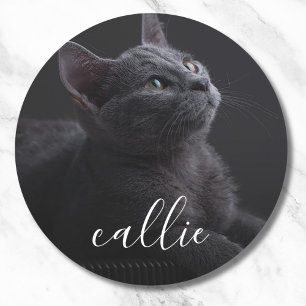 Pet Cat Photo Name Classic Round Sticker