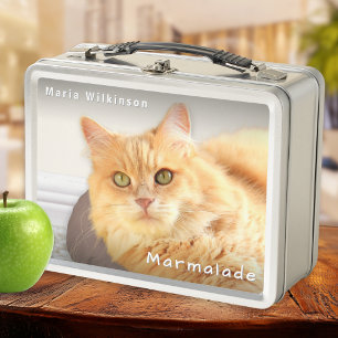 Pet Cat Photo Simple Elegant Personalised Metal Lunch Box