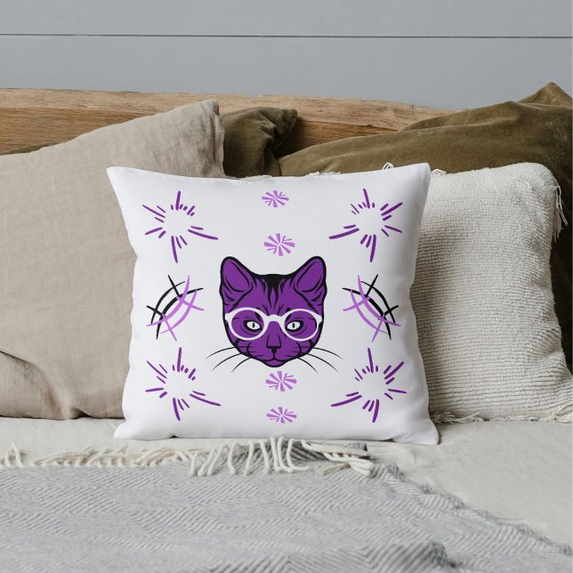 Pet Cat Purple Black White Pattern Modern Custom Cushion (Creator Uploaded)