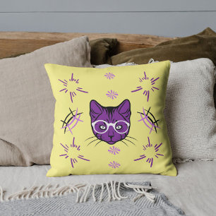Pet Cat Purple White Black Modern Yellow Custom Cushion