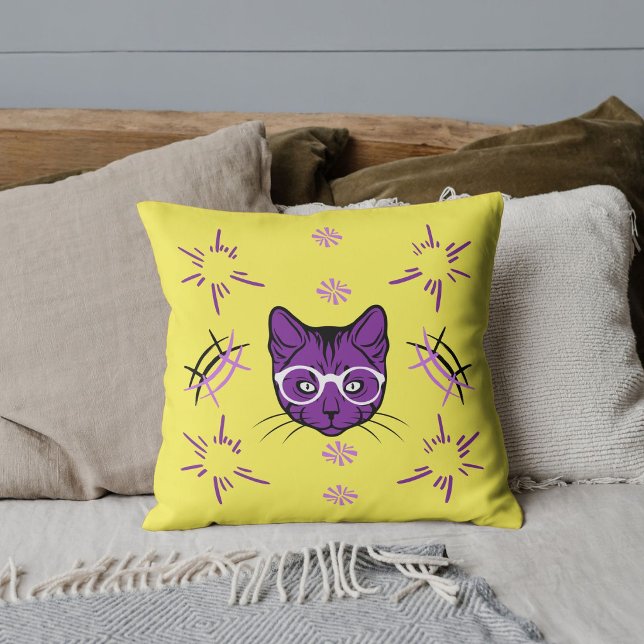 Pet Cat Purple White Black Yellow Pattern Custom Cushion (Creator Uploaded)