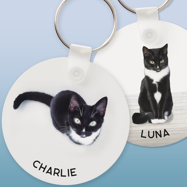 Pet Cat Two Photo Personalised Key Ring (Personalized custom name pet cat double sided two photo keychain for animal lovers)