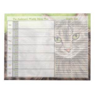 Pet Cat Weekly Personalised Menu Plan Notepad
