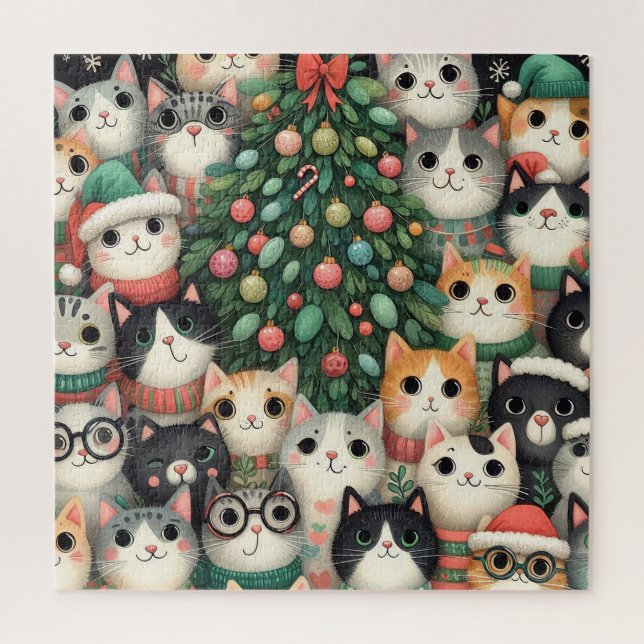 Pet cats and Christmas Tree Jigsaw Puzzle (Vertical)