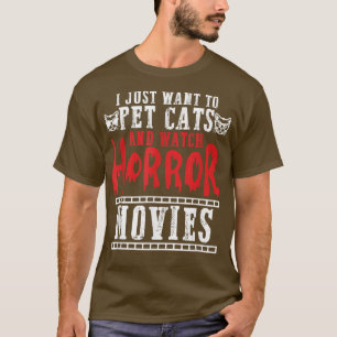 Pet cats watch horror movies family movie night ca T-Shirt
