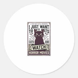 Pet Cats Watch Horror Movies Vintage Cat Design_1 Classic Round Sticker