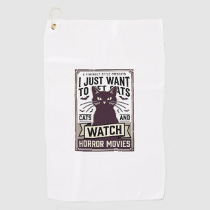 Pet Cats Watch Horror Movies Vintage Cat Design_1 Golf Towel