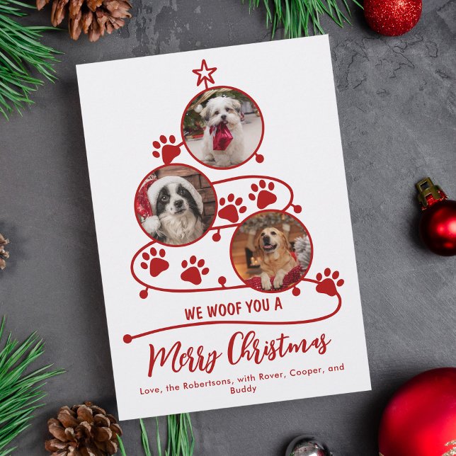 Pet Christmas Dog Photos Red Holiday Card (Creator Uploaded)