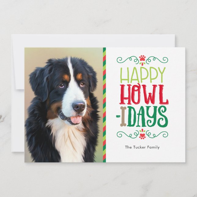 Pet Christmas Photo Card, Happy Howlidays Holiday Card (Front)