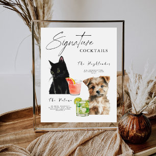 Pet Cocktail Cat and Dog Drinks Menu Wedding Sign