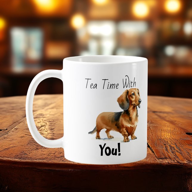 Pet Dachshund Browns 'Tea Time' Personalise  Coffee Mug (Creator Uploaded)