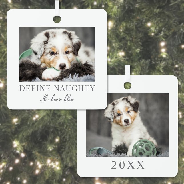 Pet Define Naughty Dog Photo Christmas Metal Tree Decoration (Pet Define Naughty Dog Photo Christmas Metal Ornament)